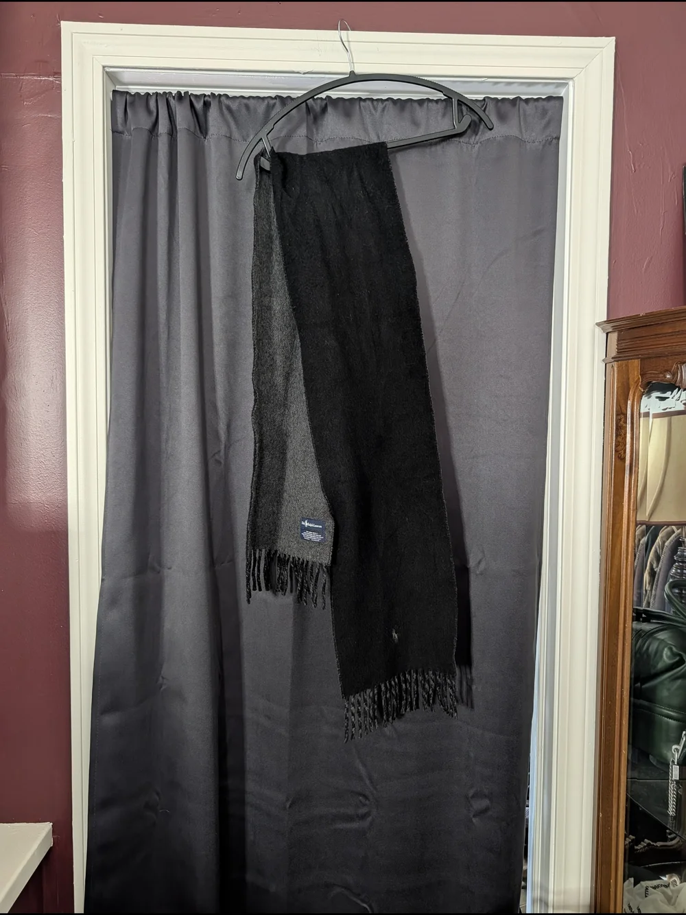 Polo Ralph Lauren Vintage Made In Italy Black/Gray Lambswool Fleece Fringe Scarf